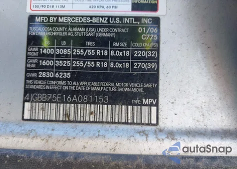 2006 Mercedes-Benz Ml 500 4Matic z USA, uszkodzony, nr VIN 4JGBB75E16A081153